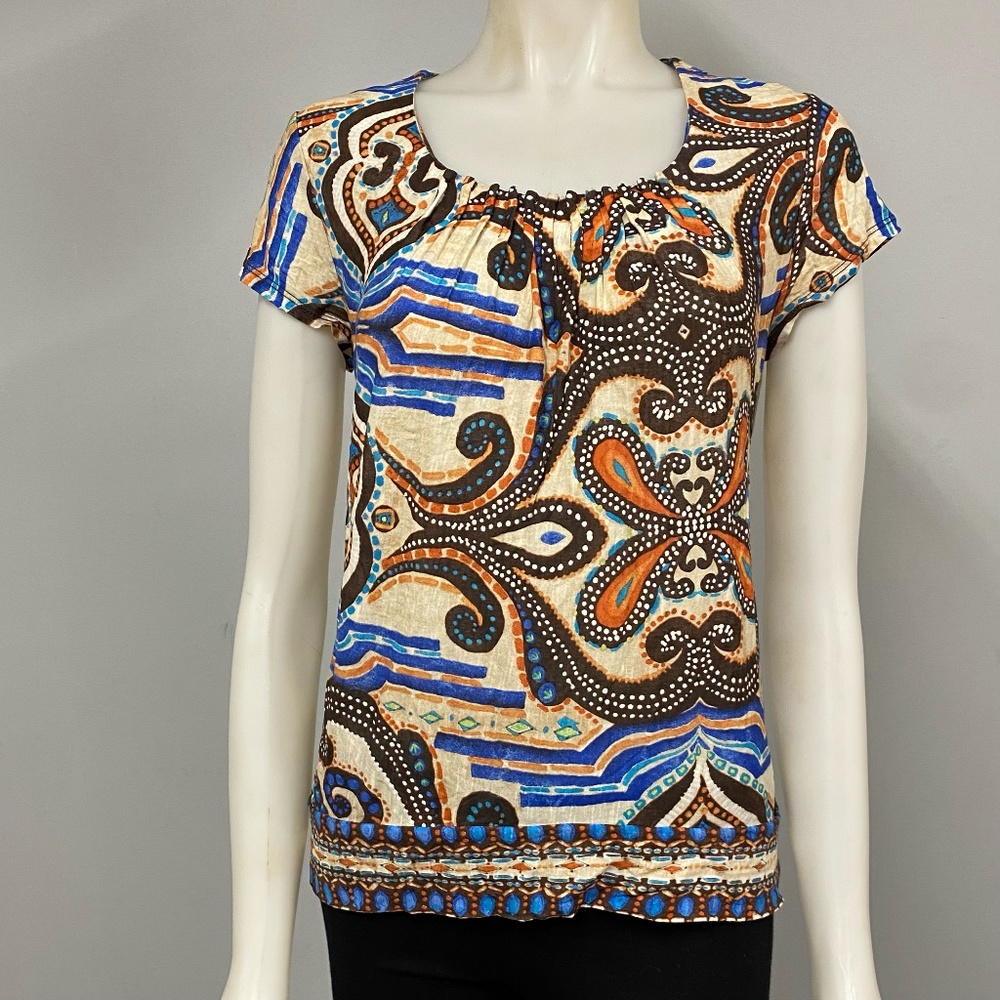 Chicos Abstract Blouse Top Short Sleeve Shirt 0